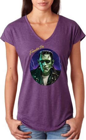 Ladies Frankenstein Tee Frankie Boy Tri Blend V-neck