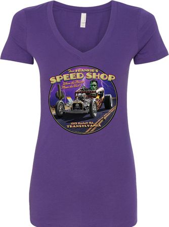 Ladies Frankenstein Tee Frankie's Speed Shop V-neck Shirt