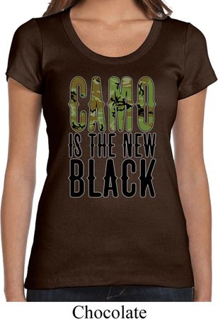 Ladies Funny Shirt Camo is the New Black Scoop Neck Tee T-Shirt