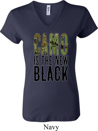 Ladies Funny Shirt Camo is the New Black V-neck Tee T-Shirt