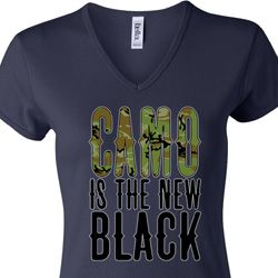 Ladies Funny Shirt Camo is the New Black V-neck Tee T-Shirt