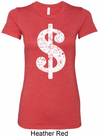 Ladies Funny Shirt Distressed Dollar Sign Longer Length Tee T-Shirt