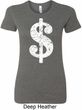 Ladies Funny Shirt Distressed Dollar Sign Longer Length Tee T-Shirt