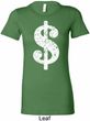 Ladies Funny Shirt Distressed Dollar Sign Longer Length Tee T-Shirt