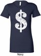Ladies Funny Shirt Distressed Dollar Sign Longer Length Tee T-Shirt