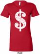Ladies Funny Shirt Distressed Dollar Sign Longer Length Tee T-Shirt