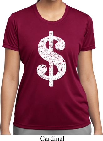 Ladies Funny Shirt Distressed Dollar Sign Moisture Wicking Tee T-Shirt