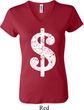 Ladies Funny Shirt Distressed Dollar Sign V-neck Tee T-Shirt