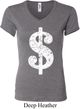Ladies Funny Shirt Distressed Dollar Sign V-neck Tee T-Shirt