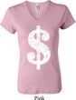 Ladies Funny Shirt Distressed Dollar Sign V-neck Tee T-Shirt