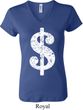 Ladies Funny Shirt Distressed Dollar Sign V-neck Tee T-Shirt