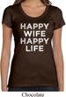 Ladies Funny Shirt Happy Wife Happy Life Scoop Neck Tee T-Shirt