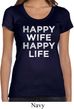 Ladies Funny Shirt Happy Wife Happy Life Scoop Neck Tee T-Shirt