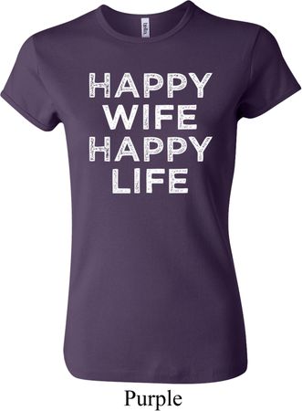 Ladies Funny Shirt Happy Wife Happy Life Crewneck Tee T-Shirt