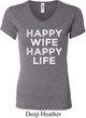 Ladies Funny Shirt Happy Wife Happy Life V-neck Tee T-Shirt