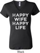Ladies Funny Shirt Happy Wife Happy Life V-neck Tee T-Shirt
