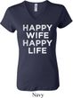 Ladies Funny Shirt Happy Wife Happy Life V-neck Tee T-Shirt