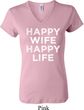 Ladies Funny Shirt Happy Wife Happy Life V-neck Tee T-Shirt
