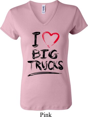 Ladies Funny Shirt I Love Big Trucks V-neck Tee T-Shirt