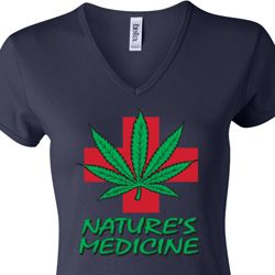 Ladies Funny Shirt Natures Medicine V-neck Tee T-Shirt