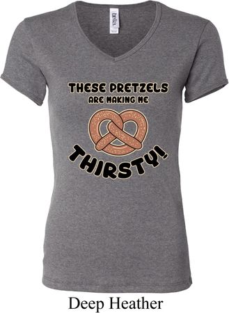 Ladies Funny Shirt Thirsty Pretzels V-neck Tee T-Shirt