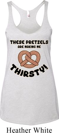 Ladies Funny Tanktop Thirsty Pretzels Tri Blend Racerback Tank