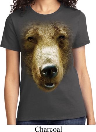 Ladies Grizzly Bear Shirt Big Grizzly Bear Face Tee T-Shirt