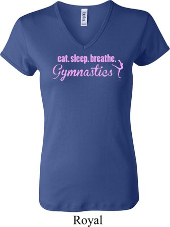 Ladies Gymnast Shirt Eat Sleep Breathe Gymnastics V-neck Tee T-Shirt