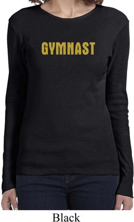 Ladies Gymnastics Shirt Gold Shimmer Gymnast Long Sleeve Tee T-Shirt