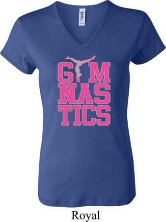 Ladies Gymnastics Shirt Gymnastics Text V-neck Tee T-Shirt