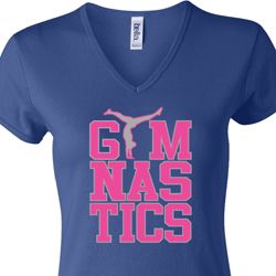 Ladies Gymnastics Shirt Gymnastics Text V-neck Tee T-Shirt