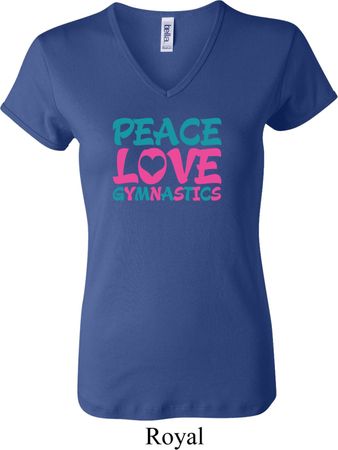 Ladies Gymnastics Shirt Peace Love Gymnastics V-neck Tee T-Shirt