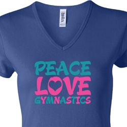 Ladies Gymnastics Shirt Peace Love Gymnastics V-neck Tee T-Shirt
