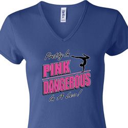Ladies Gymnastics Shirt Pretty in Pink V-neck Tee T-Shirt