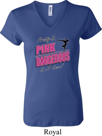Ladies Gymnastics Shirt Pretty in Pink V-neck Tee T-Shirt