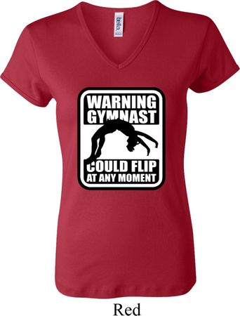 Ladies Gymnastics Shirt Warning Gymnast Could Flip V-neck Tee T-Shirt