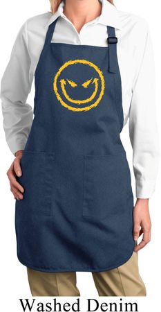 Ladies Halloween Apron Evil Smiley Face Full Length Apron with Pockets