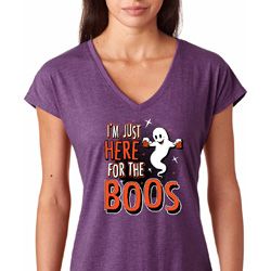 Ladies Halloween I'm Here for the Boos Tri Blend V-neck Ladies Halloween I'm Here for the Boos Tri Blend V-neck