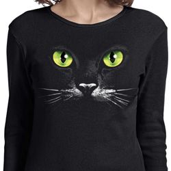 Ladies Halloween Shirt Black Cat Long Sleeve Tee T-Shirt