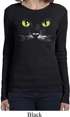 Ladies Halloween Shirt Black Cat Long Sleeve Tee T-Shirt
