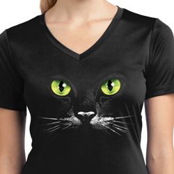 Ladies Halloween Shirt Black Cat Moisture Wicking V-neck Tee T-Shirt