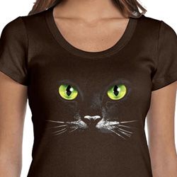 Ladies Halloween Shirt Black Cat Scoop Neck Tee T-Shirt