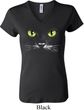 Ladies Halloween Shirt Black Cat V-neck Tee T-Shirt