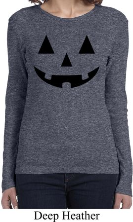 Ladies Halloween Shirt Black Jack O Lantern Long Sleeve Tee T-Shirt