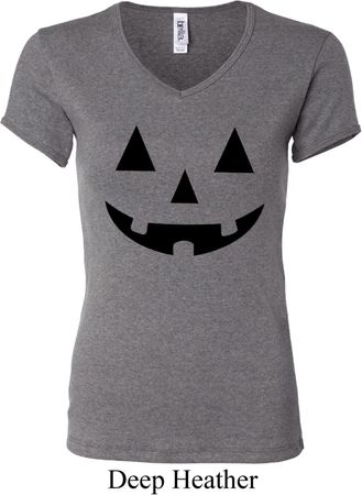Ladies Halloween Shirt Black Jack O Lantern V-neck Tee T-Shirt