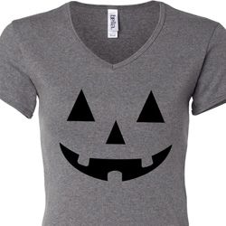 Ladies Halloween Shirt Black Jack O Lantern V-neck Tee T-Shirt Ladies Halloween Shirt Black Jack O Lantern V-neck Tee T-Shirt