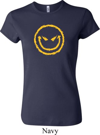 Ladies Halloween Shirt Evil Smiley Face Crewneck Tee T-Shirt