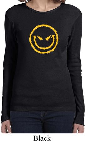 Ladies Halloween Shirt Evil Smiley Face Long Sleeve Tee T-Shirt