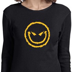 Ladies Halloween Shirt Evil Smiley Face Long Sleeve Tee T-Shirt Ladies Halloween Shirt Evil Smiley Face Long Sleeve Tee T-Shirt