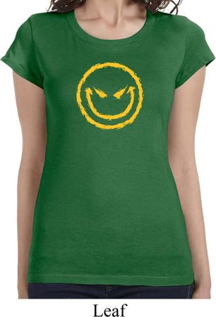 Ladies Halloween Shirt Evil Smiley Face Longer Length Tee T-Shirt